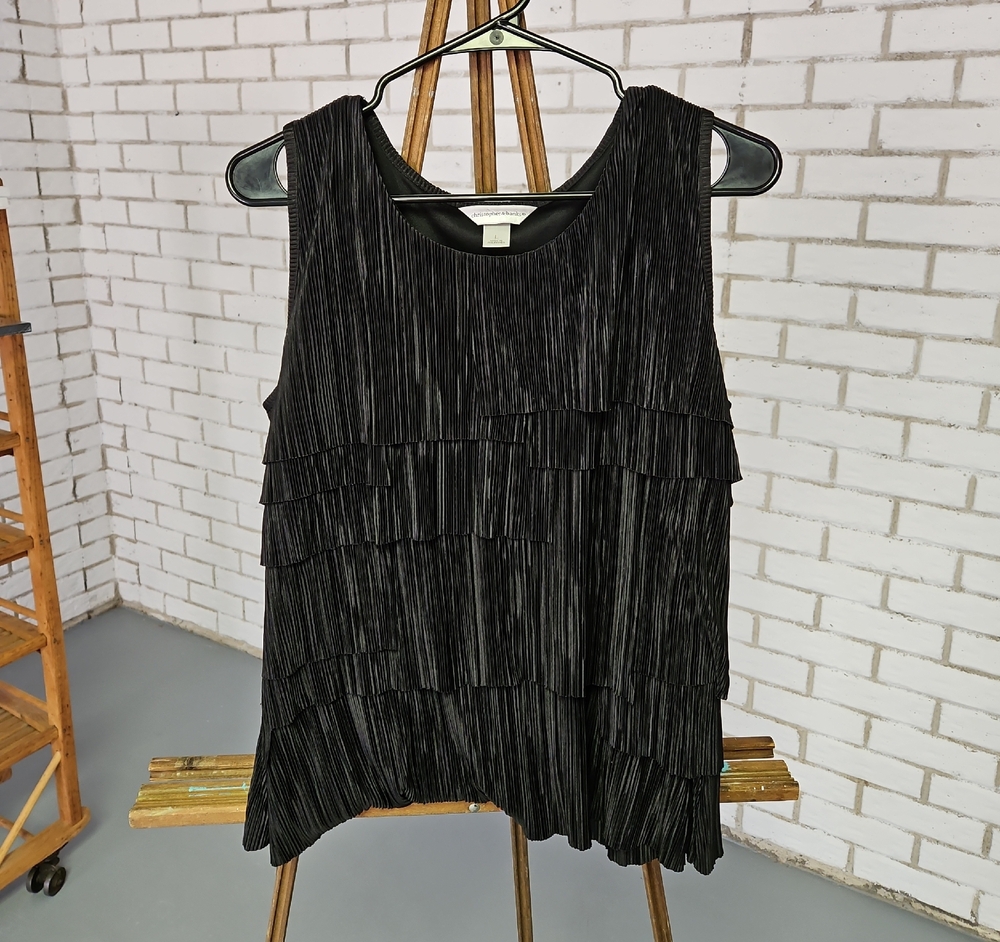 Christopher & Banks Black Pleated Tiered Scoop Tank